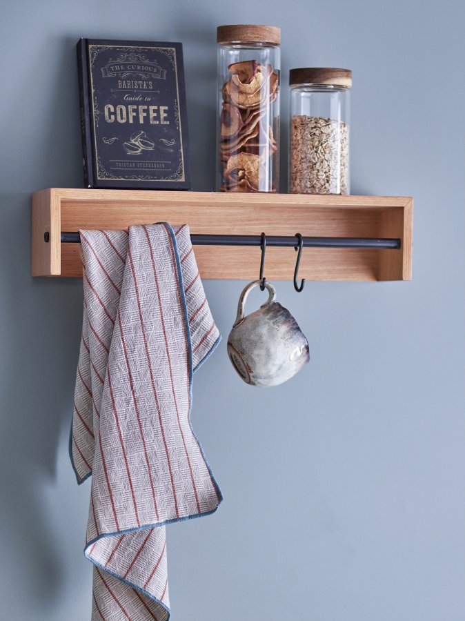 BLOOMINGVILLE Ryder vegghylle, m. 1 stang og 2 kroker - naturlig MDF