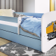 Babydreams juniorsng med lastbil, med madrass, stdbrda, lda - vit och bl laminat (180x80)