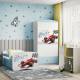 Babydreams juniorseng med racerbil, med madrass, sengehest, skuff - hvit og bl laminat (140x70)