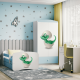 Babydreams juniorsng med liten dinosaurie, med madrass, stdbrda, lda - vit och bl laminat (160x80)