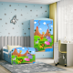 Babydreams juniorsng med safaridjur, med madrass, stdbrda, lda - vit och bl laminat (160x80)