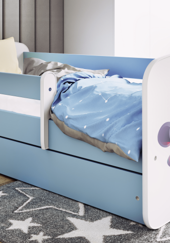 Babydreams juniorsng med zoodjur, med madrass, stdbrda, lda - vit och bl laminat (140x70)