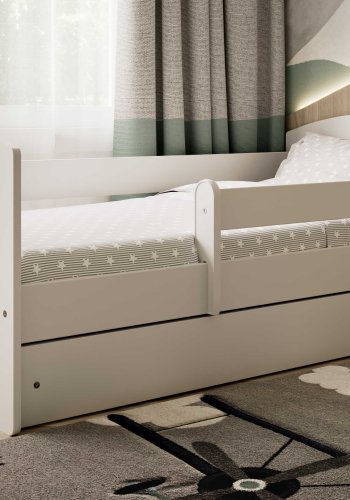 Classic 2 Juniorbett, mit Matratze, Bettgitter, Schublade - weißes Laminat und MDF (180x80)