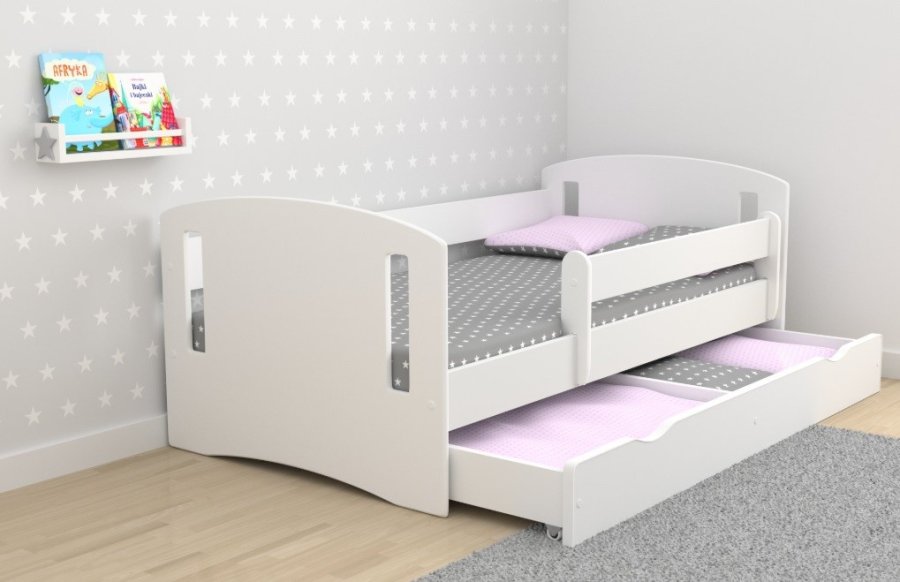 Classic 2 Juniorbett, mit Matratze, Bettgitter, Schublade - weißes Laminat und MDF (160x80)