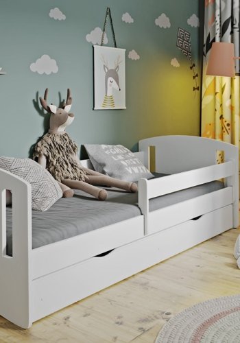 Classic 2 Juniorbett, mit Matratze, Bettgitter, Schublade - weißes Laminat und MDF (160x80)