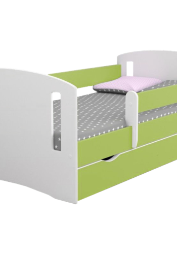 Classic 2 Juniorbett, mit Matratze, Bettgitter, Schublade - weiß-grünes Laminat und MDF (160x80)