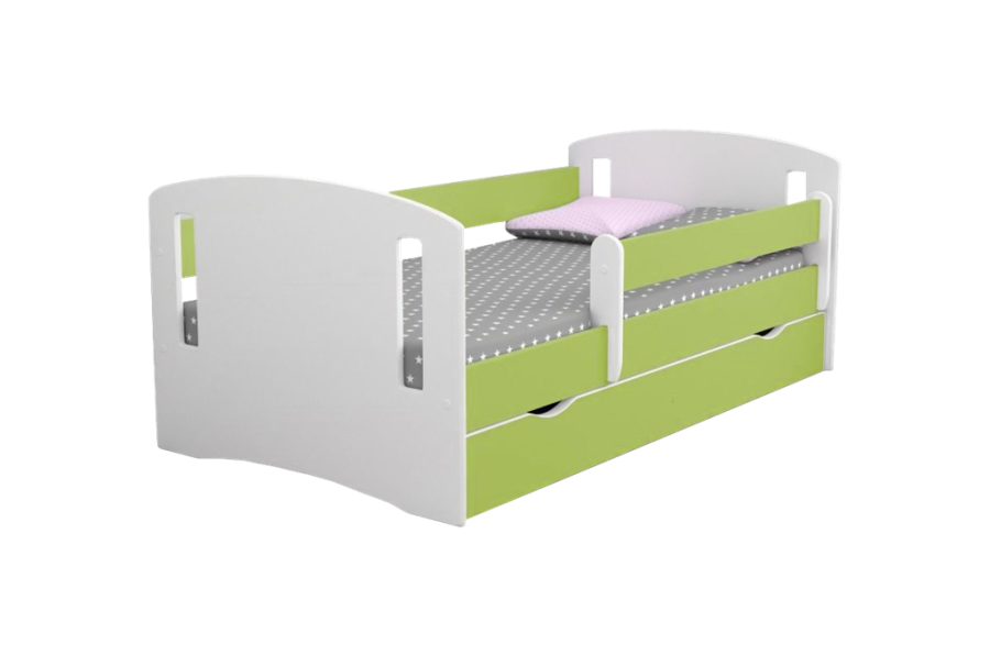 Classic 2 Juniorbett, mit Matratze, Bettgitter, Schublade - weiß-grünes Laminat und MDF (160x80)