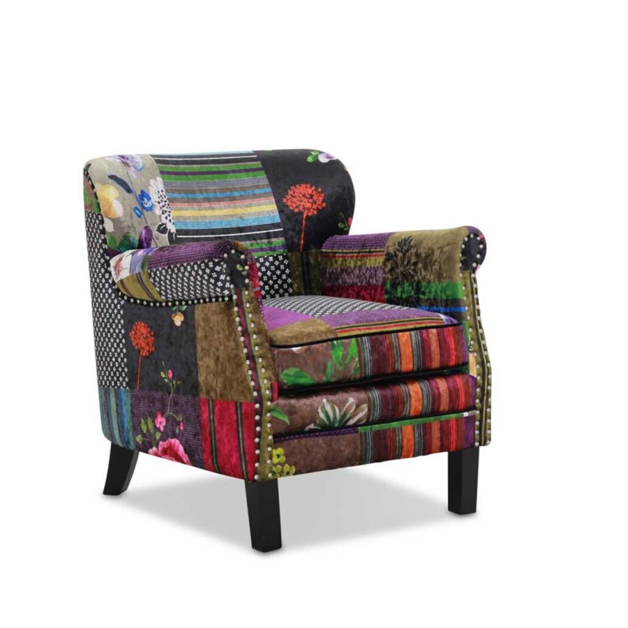 HAGA Leeds lenestol - flerfarget flyelspatchwork, med armlener