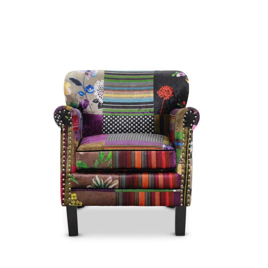 HAGA Leeds lenestol - flerfarget flyelspatchwork, med armlener