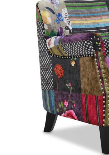 HAGA Leeds lenestol - flerfarget flyelspatchwork, med armlener