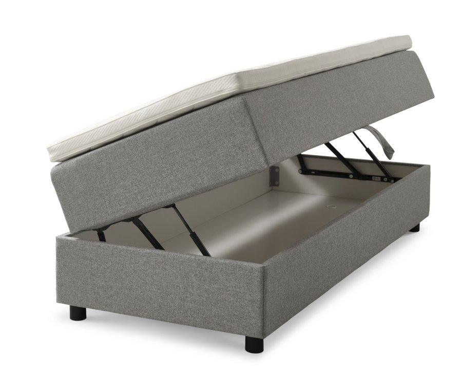  Space Dreams sengebunn, m. oppbevaring, m. overmadrass - lysegr stoff og sort tre (200x120)