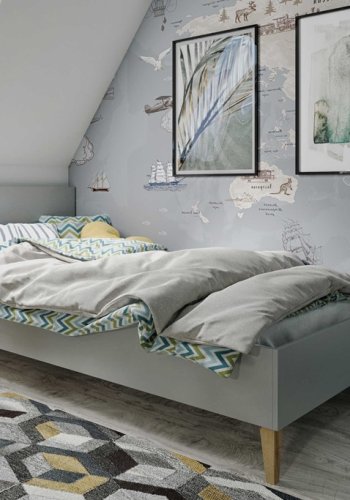 Kubi juniorseng, inkl. spaltebunn, uten madrass - gr sponplater og eik (180x80)