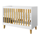 Kubi barneseng for baby, uten madrass - hvit laminat og naturlig eik (120x60)