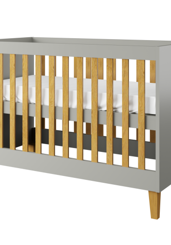 Kubi barneseng for baby, uten madrass - gr laminat og naturlig eik (120x60)