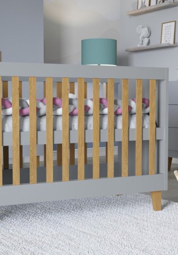 Kubi barneseng for baby, uten madrass - gr laminat og naturlig eik (120x60)