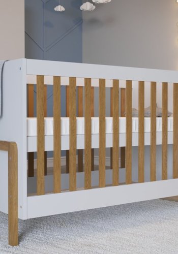 Victor sprinkelseng for baby, uten madrass - hvit laminat og naturlig eik (120x60)