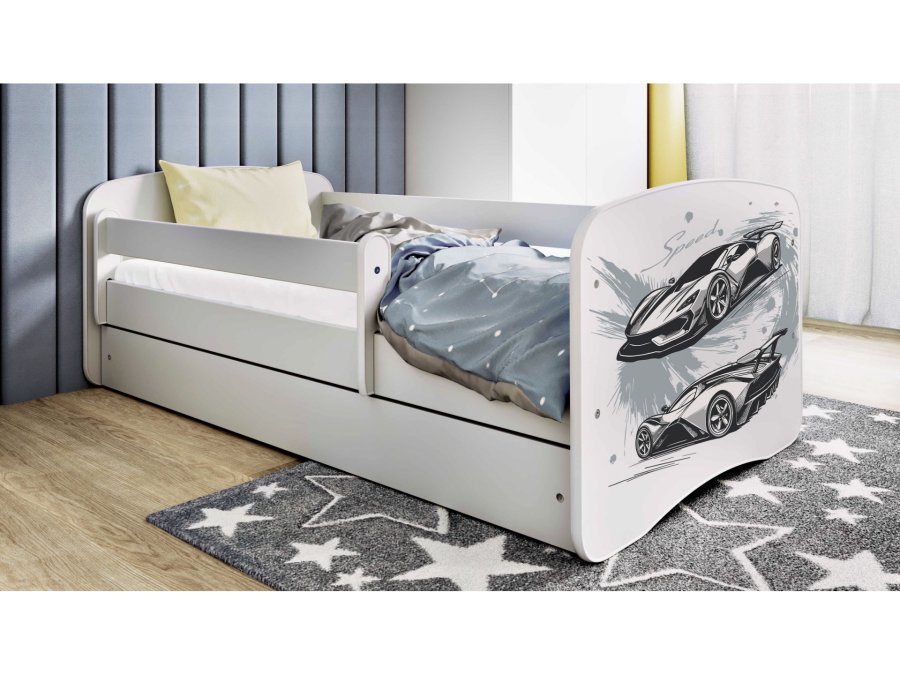 KOCOT KIDS Seng babydreams hvit sportsbil med skuff med madrass 160/80