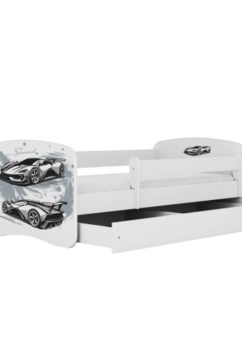 KOCOT KIDS Seng babydreams hvit sportsbil med skuff med madrass 180/80