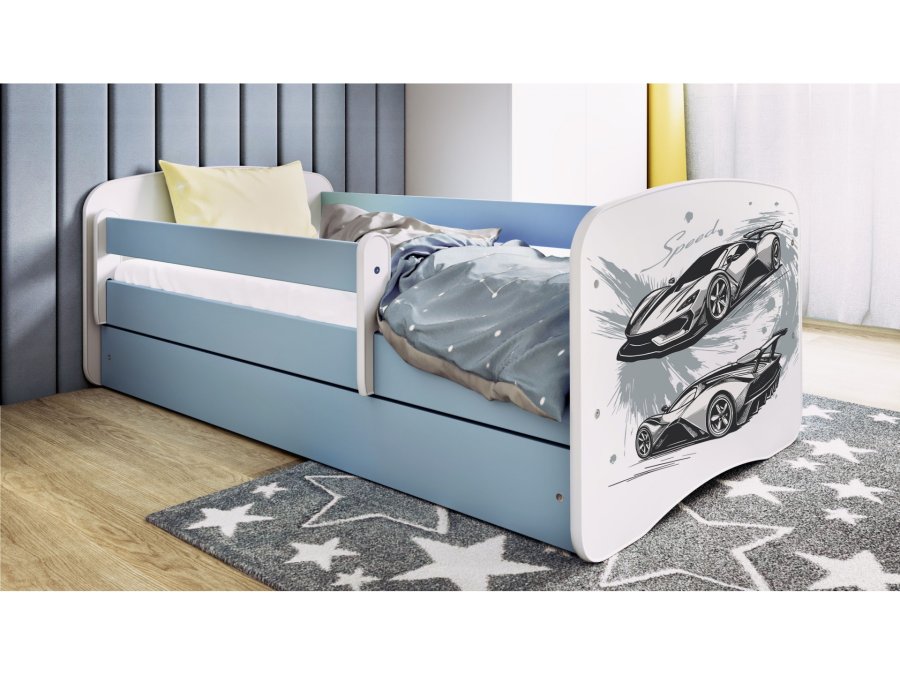 KOCOT KIDS Bett babydreams blau Sportwagen mit Schublade mit Matratze 140/70