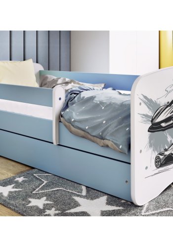KOCOT KIDS Bett babydreams blau Sportwagen mit Schublade mit Matratze 180/80