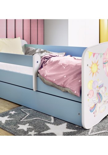 KOCOT KIDS Bett babydreams blauer Ballon mit Schublade mit Matratze 140/70