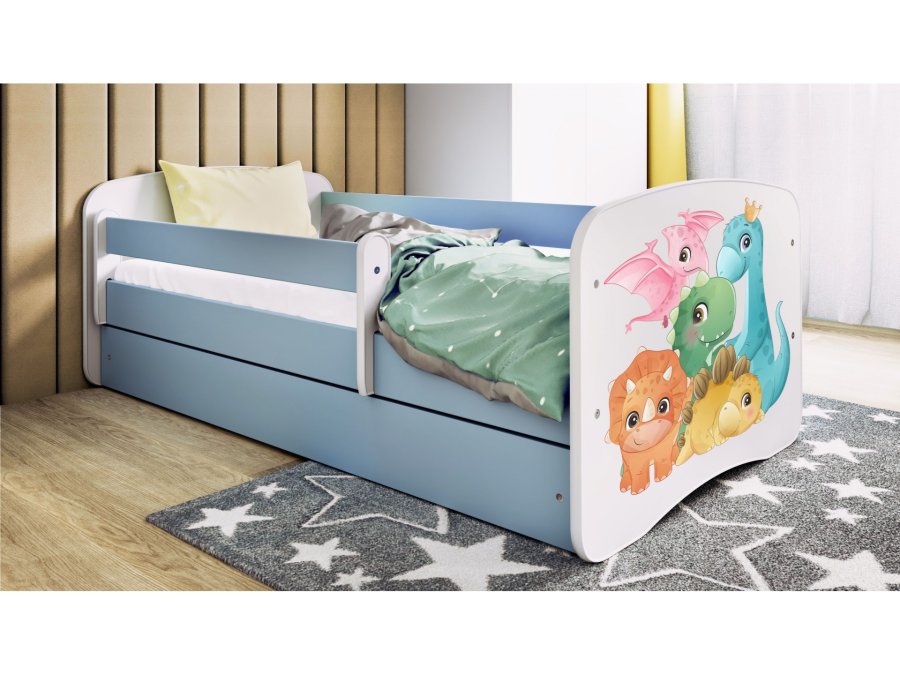 Babydreams juniorseng med sm dinosaurer, uten madrass, uten skuff - bl laminat (160x80)