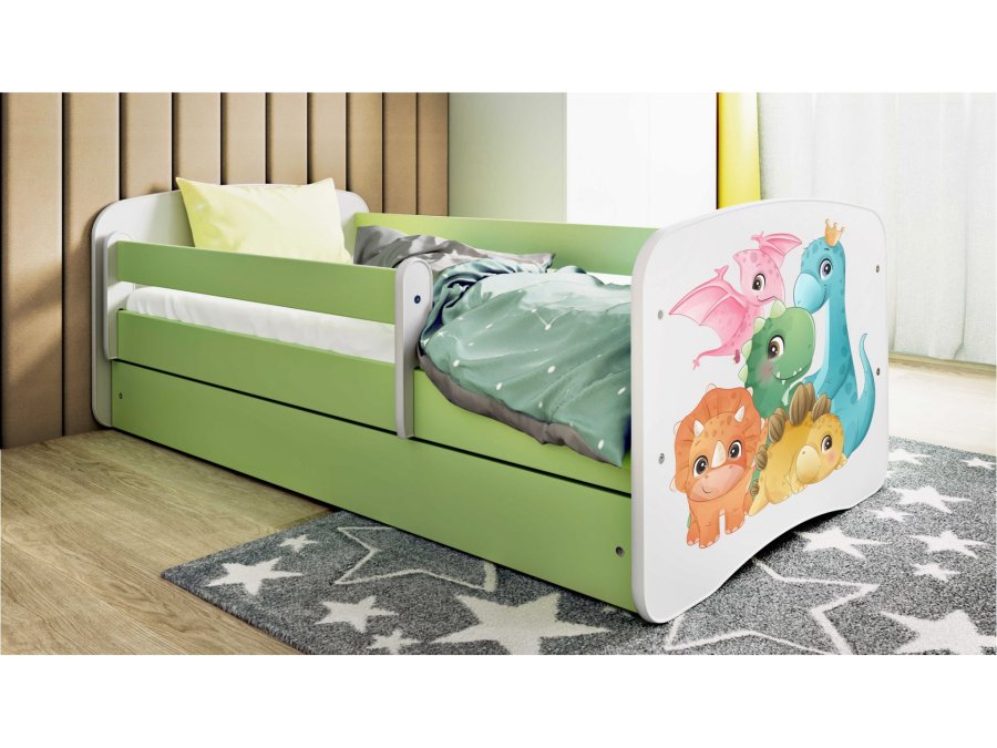 KOCOT KIDS Bett babydreams grüner kleiner Dino mit Schublade mit Matratze 180/80