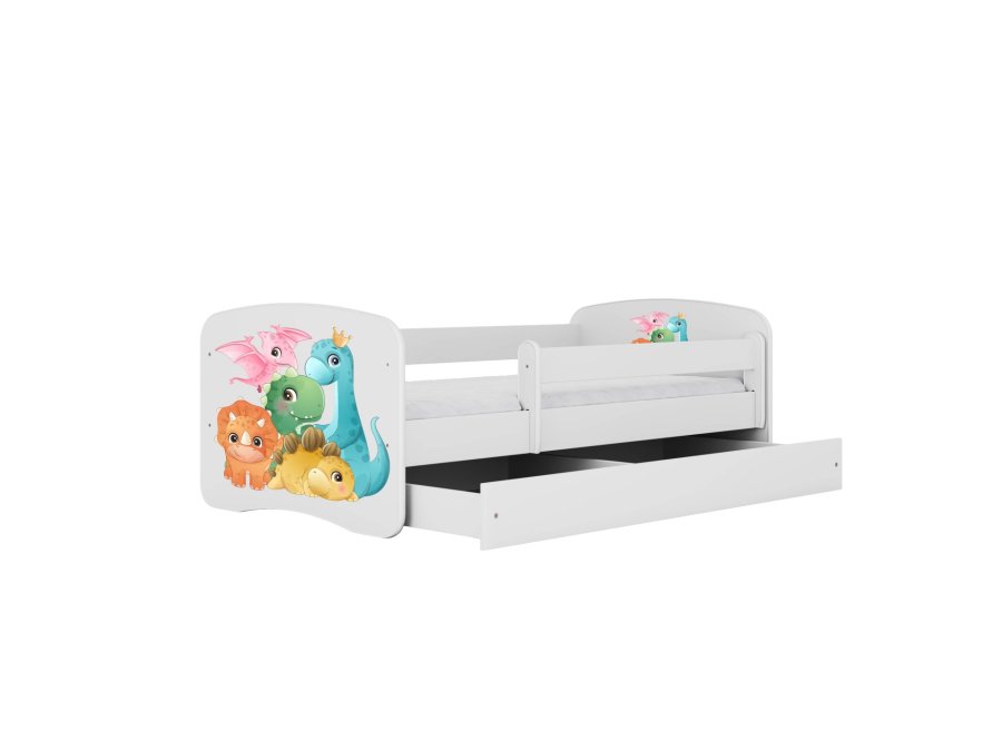 KOCOT KIDS Seng babydreams hvite bittesm dinos uten skuff med madrass 140/70