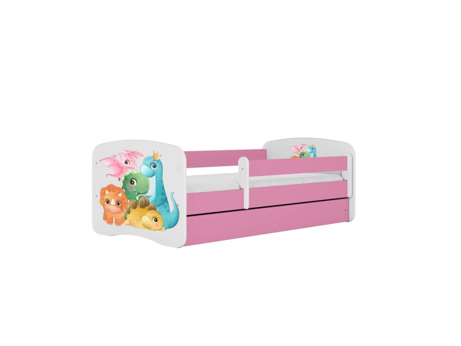 KOCOT KIDS Bett babydreams rosa tiny dinos mit Schublade mit Matratze 140/70