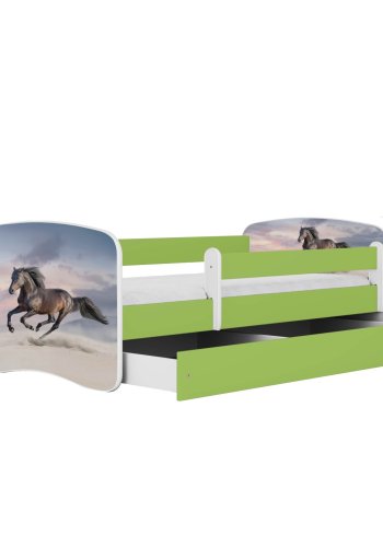 KOCOT KIDS Bett babydreams grünes galoppierendes Pferd ohne Schublade mit Matratze 180/80