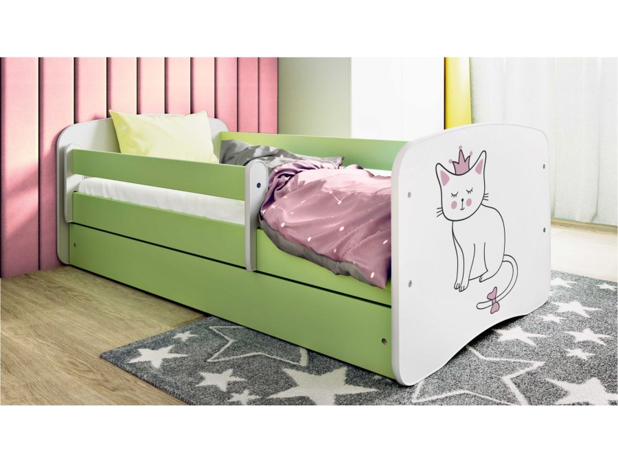 KOCOT KIDS Bett babydreams grüne Katze ohne Schublade mit Matratze 160/80