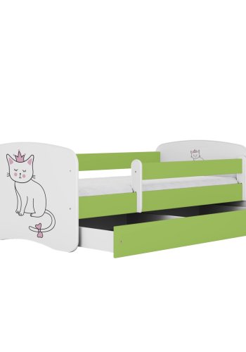 KOCOT KIDS Bett babydreams grüne Katze mit Schublade mit Matratze 180/80