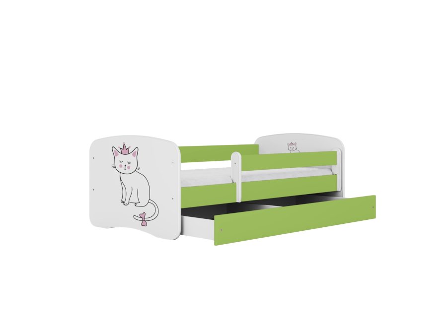 KOCOT KIDS Bett babydreams grüne Katze mit Schublade mit Matratze 180/80