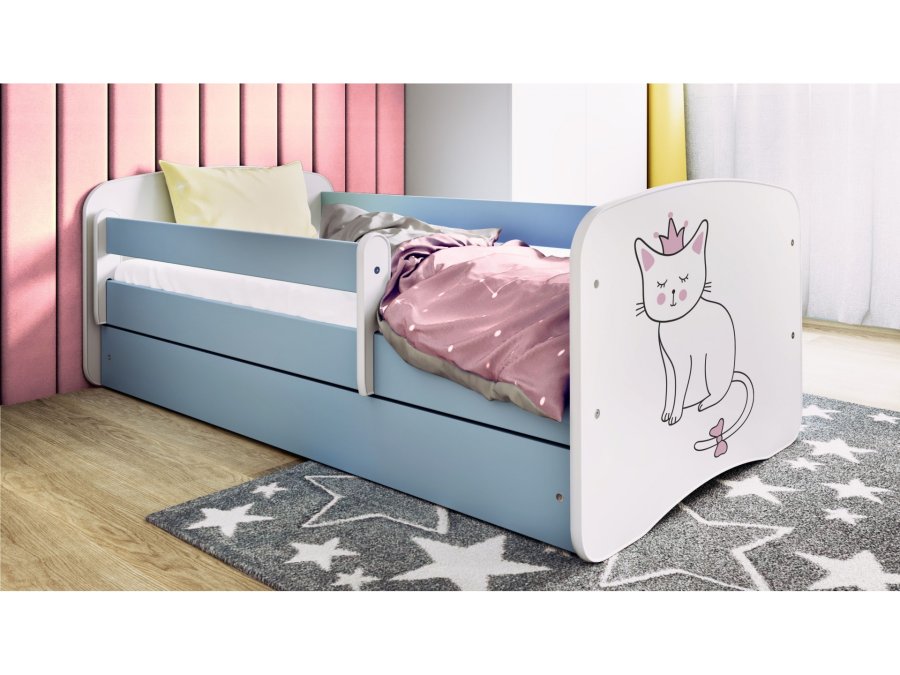 KOCOT KIDS Bett babydreams blaue Katze mit Schublade mit Matratze 160/80