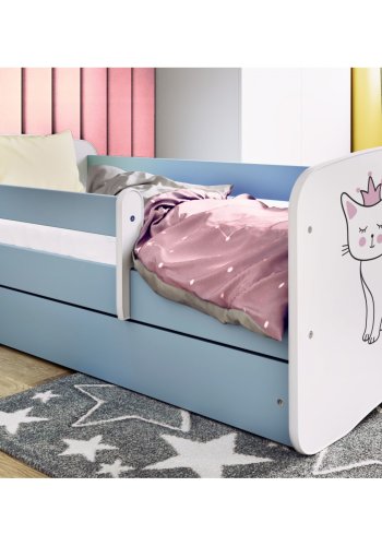 KOCOT KIDS Bett babydreams blaue Katze ohne Schublade mit Matratze 180/80