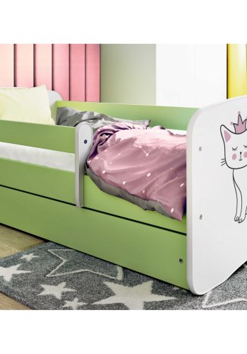 KOCOT KIDS Bett babydreams grüne Katze ohne Schublade mit Matratze 140/70