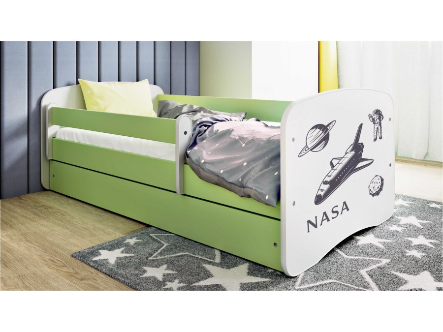 KOCOT KIDS Bett babydreams green nasa mit Schublade mit Matratze 160/80
