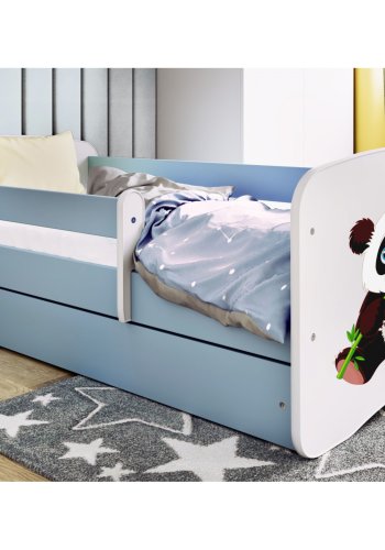 KOCOT KIDS Bett babydreams blue panda 2 mit Schublade und Matratze 140/70