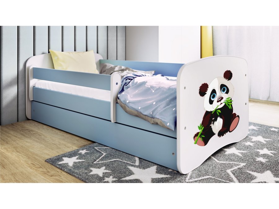KOCOT KIDS Bett babydreams blue panda 2 mit Schublade und Matratze 140/70