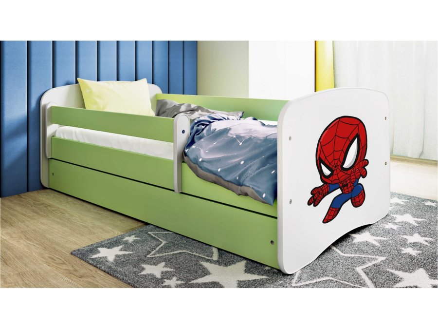 KOCOT KIDS Bett babydreams grün Spiderman mit Schublade mit Matratze 180/80