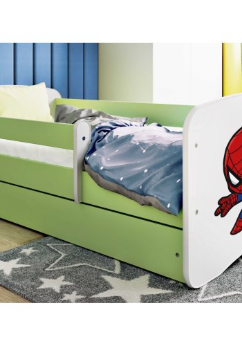 KOCOT KIDS Bett babydreams grün Spiderman mit Schublade mit Matratze 140/70