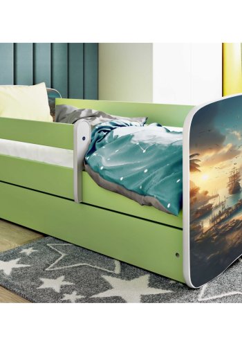 KOCOT KIDS Bett babydreams grünes Schiff ohne Schublade mit Matratze 160/80