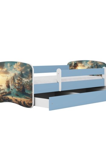 KOCOT KIDS Bett babydreams blaues Schiff mit Schublade mit Matratze 160/80