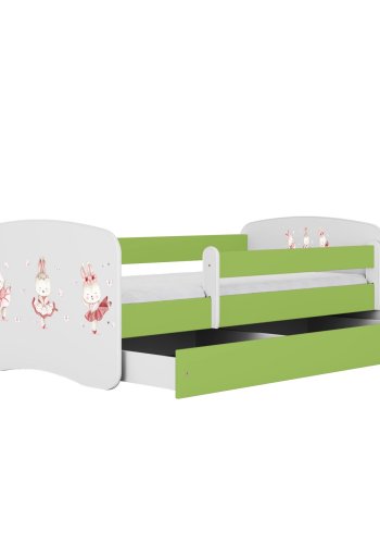 KOCOT KIDS Seng babydrmmer grnne kaniner med sommerfugler med skuff med madrass 160/80