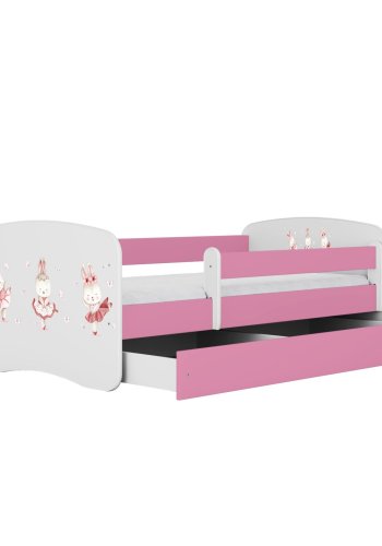KOCOT KIDS Seng babydrmmer rosa kaniner med sommerfugler uten skuff med madrass 180/80