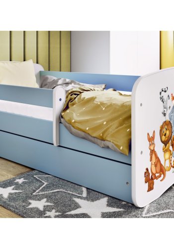 KOCOT KIDS Bett babydreams blaue Tiere ohne Schublade mit Matratze 140/70