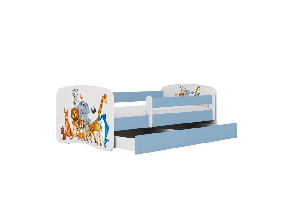 KOCOT KIDS Bett babydreams blaue Tiere mit Schublade mit Matratze 140/70