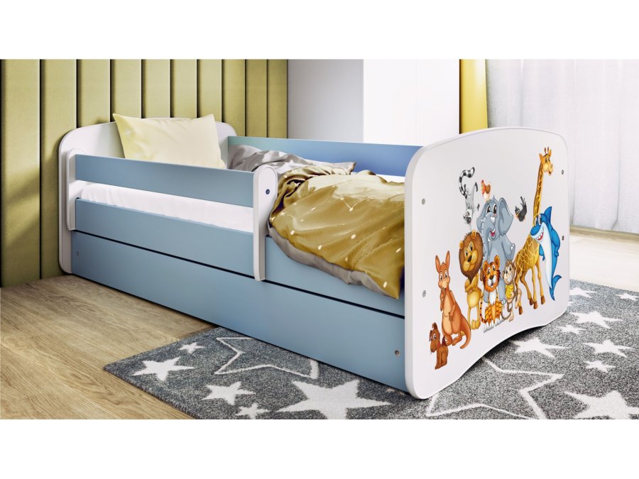 KOCOT KIDS Bett babydreams blaue Tiere ohne Schublade mit Matratze 160/80