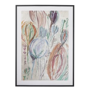 BLOOMINGVILLE Francine Illustration billede med blomster, rektangulr - sort fyrretr (72x52)