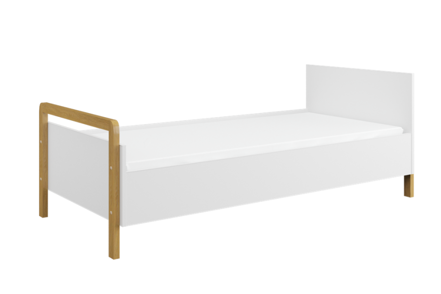 Victor juniorseng, inkl. lamellbunn og madrass - hvit laminat og naturlig eik (180x80)